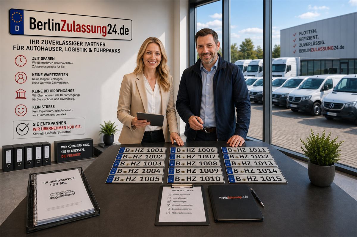 Team vor einer Fahrzeugflotte
